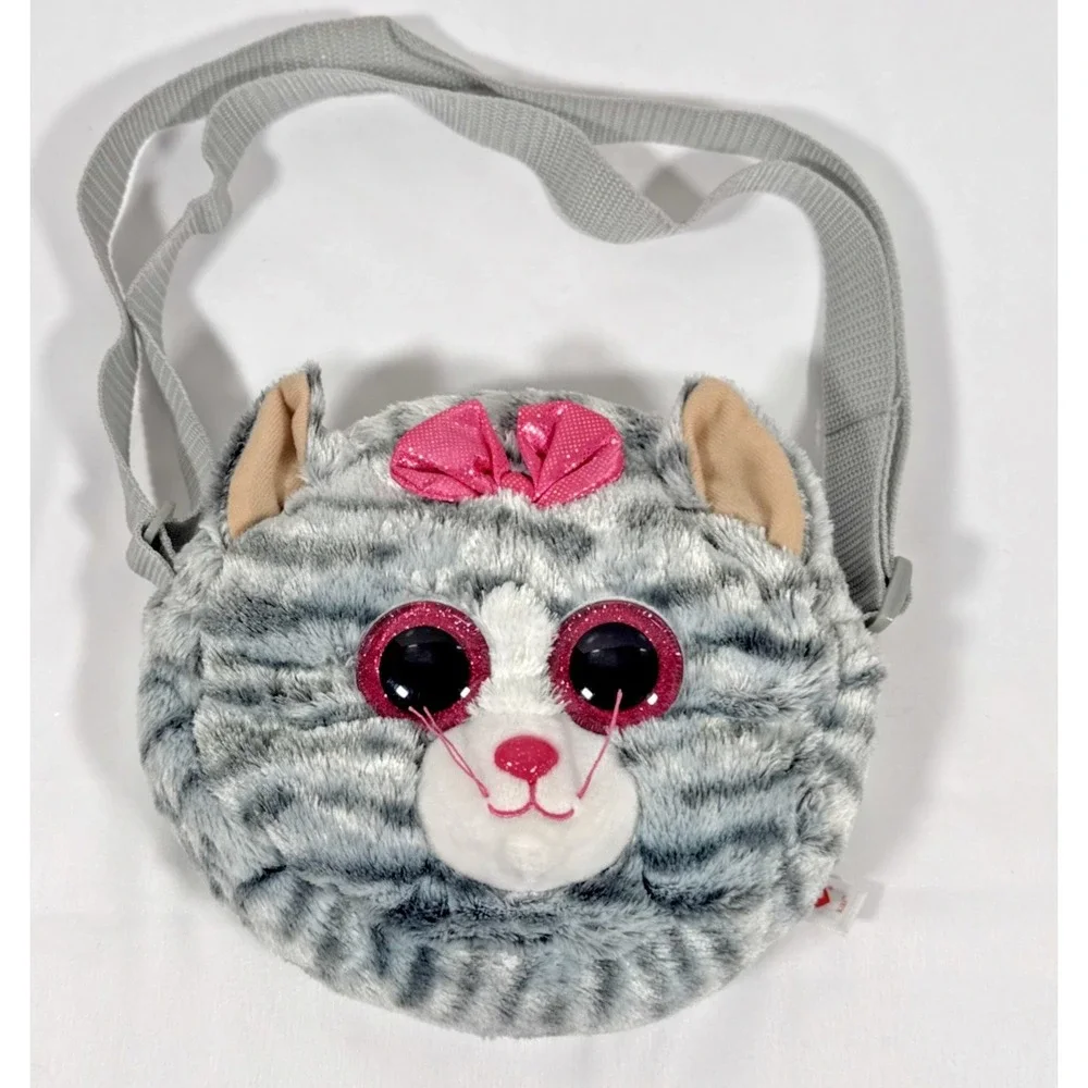 Ty Beanie Boos Kiki Cat Purse Kids Grey Pink Plush Crossbody Bag 2018